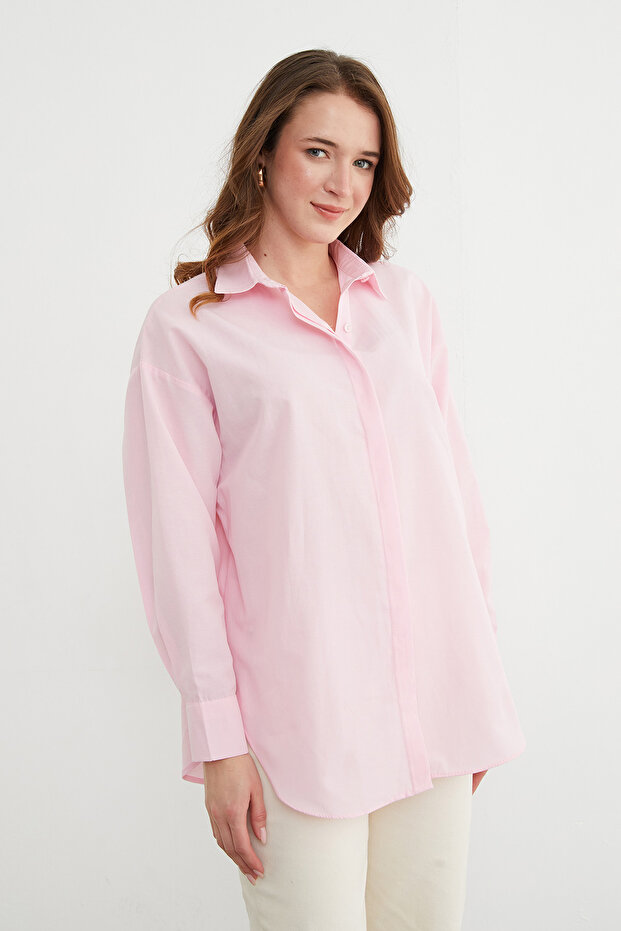 Basic Yırtmaçlı Oversize Gömlek - 3