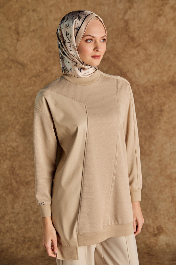 Suni Derili Asimetrik Örme Tunik - 2