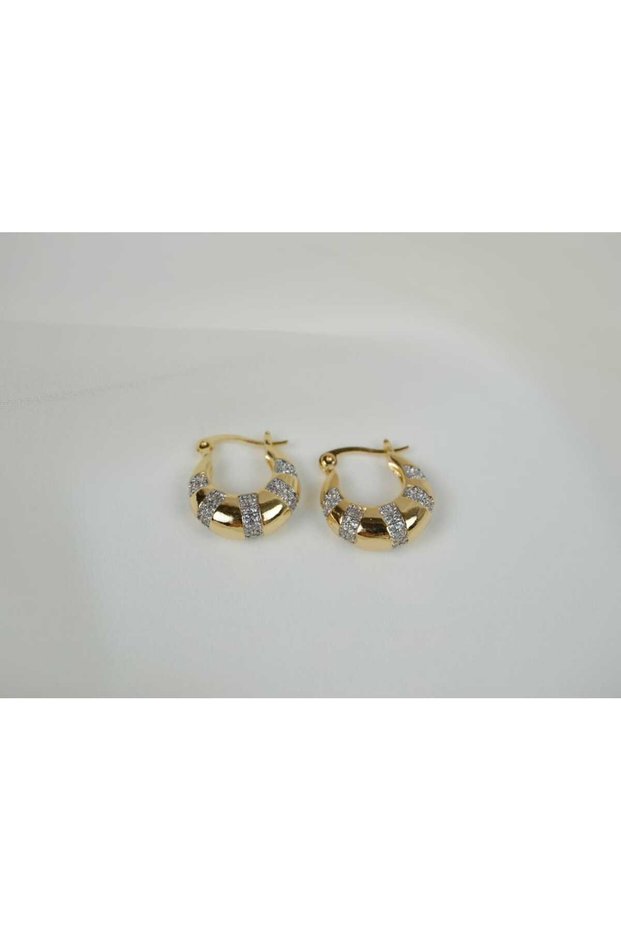 Kp061 Gold Hoop Earrings with Shiny Strip Detail