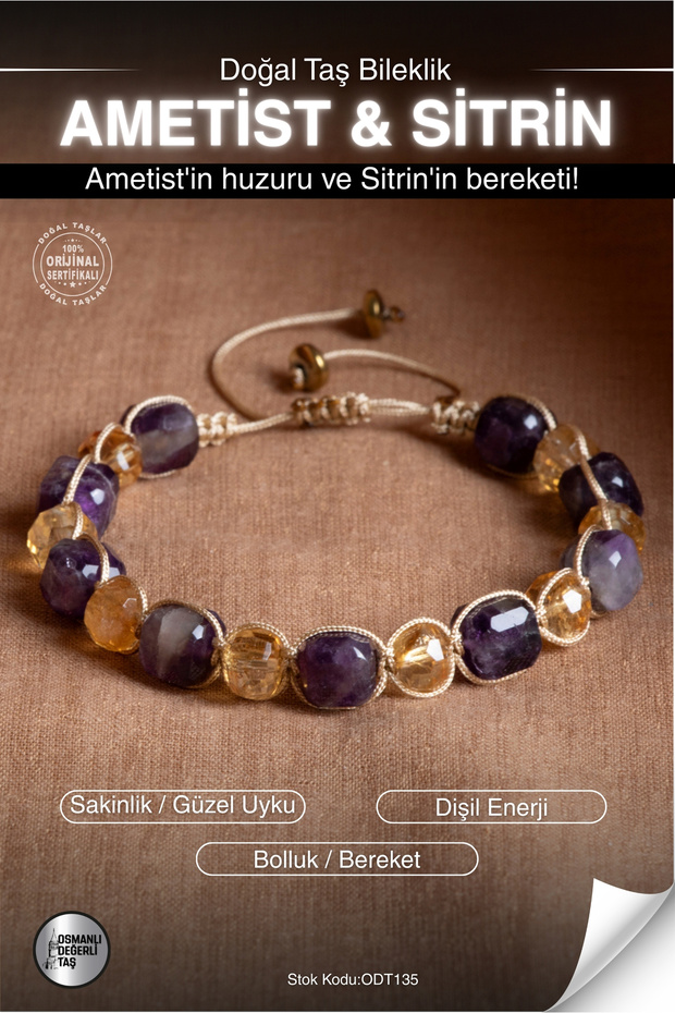 Certified Amethyst & Citrine Natural Gemstone Faceted Cut Macrame Bracelet Odt135