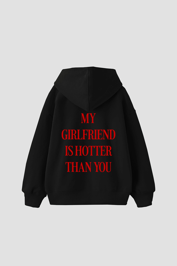 Hot Girlfriend Printed Oversized Unisex Black Hoodie