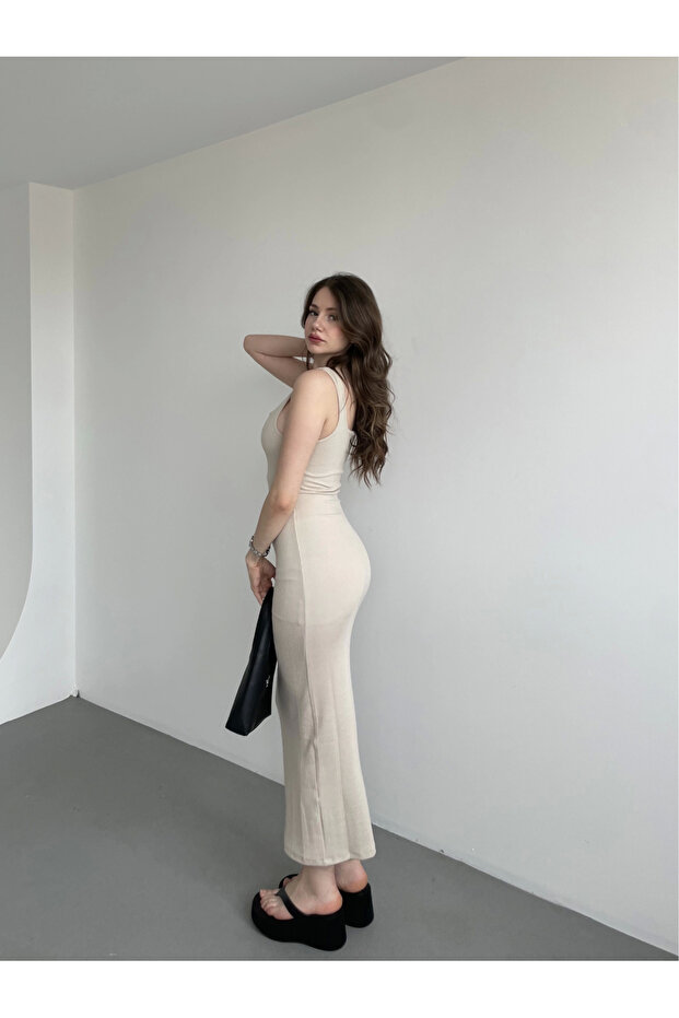 Fitilli Kumaş Askılı Elbise - 8