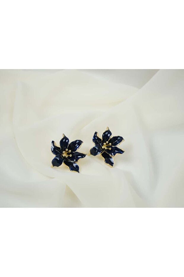 Bkp009 Dark Blue Lily Earrings