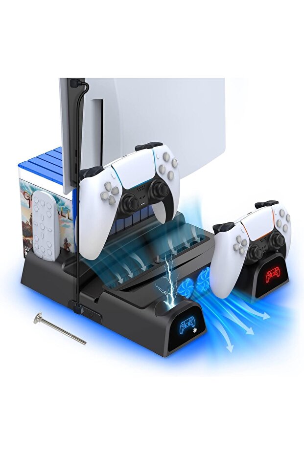 PS5 Stand with Cooling Fan & Dual Controller Charger, 3 Adjustable Fan Speeds