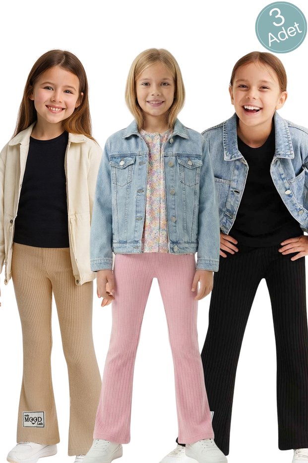 3-Piece Girls' Knitwear Leggings with Spanish Leg Opening