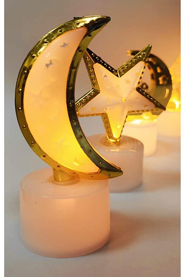 EID Ramadan Festival LED Candle Lights (Pack of 3) - Crescent Moon White