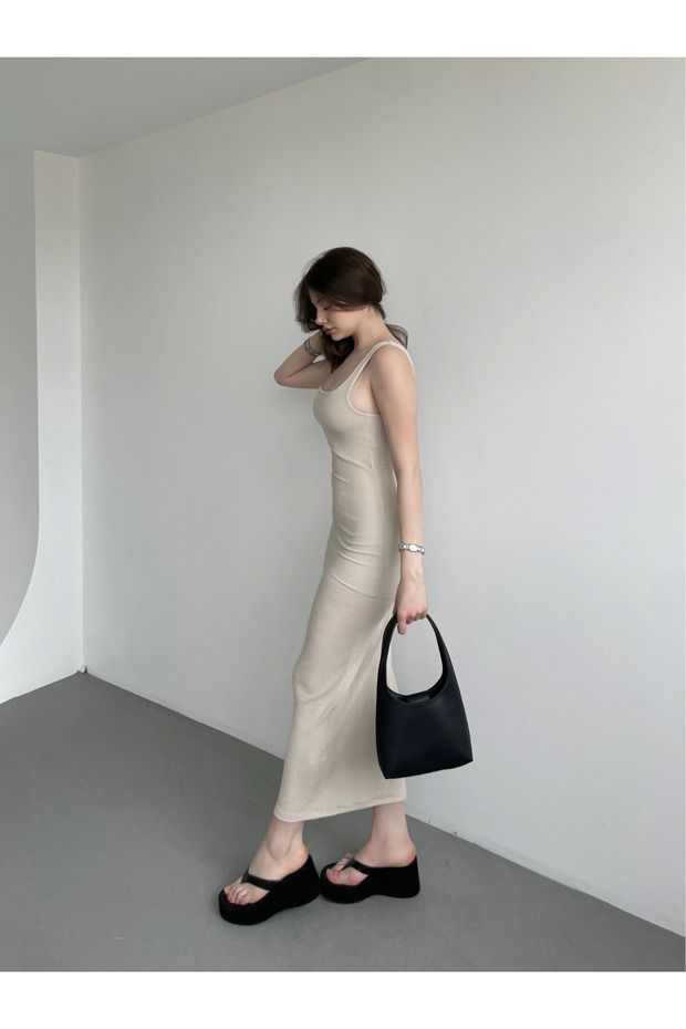 Fitilli Kumaş Askılı Elbise - 5