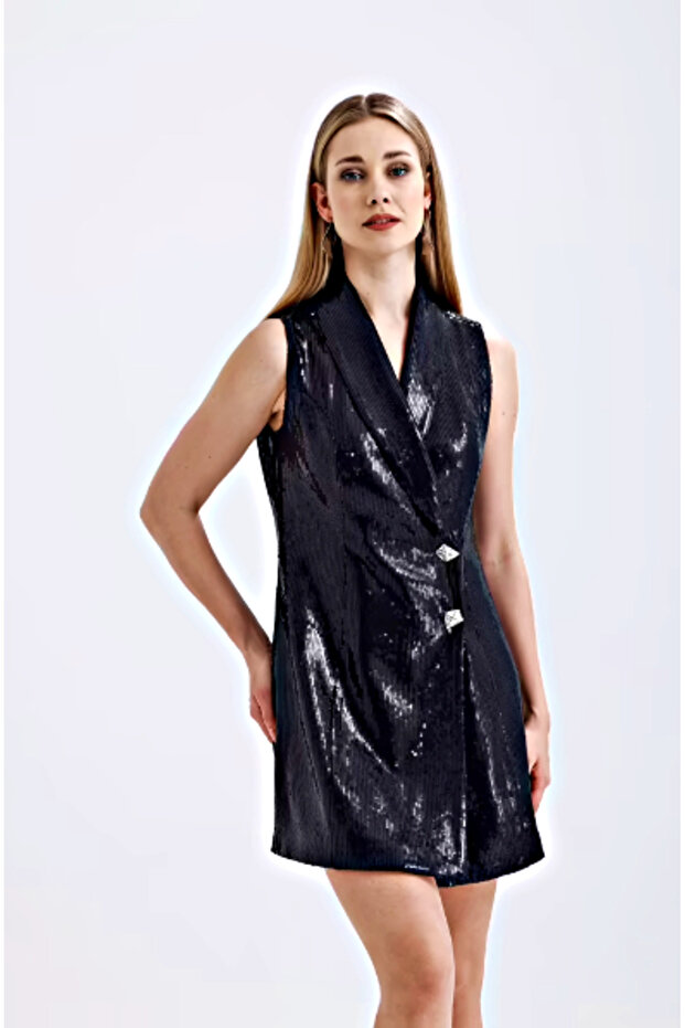 PAYETLİ MİDİ YELEK ELBİSE - 1