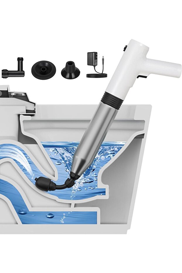 Electric Toilet Plunger - High Pressure Air Unclogger (White)