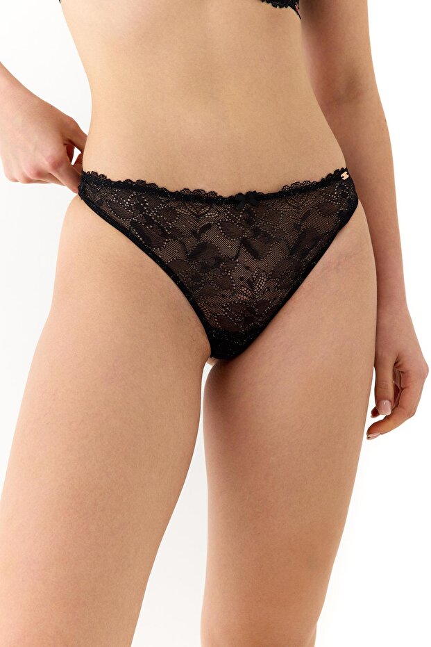 Roma Siyah Dantelli String Külot - 8