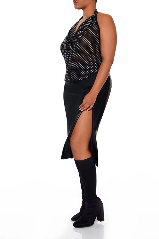 Plus Size Yırtmaç Detaylı Etek - 4