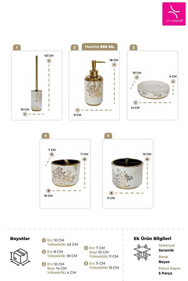 Primanova Eleanora Banyo Seti 5 Parça - Beyaz - 7