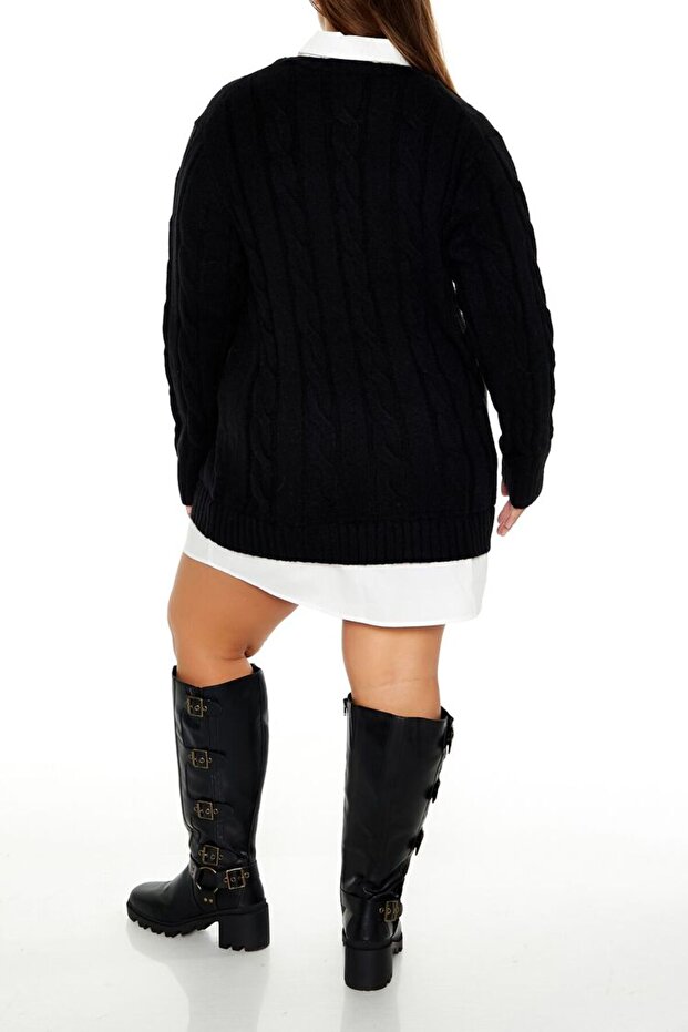 Plus Size Kombin Triko Mini Elbise - 5