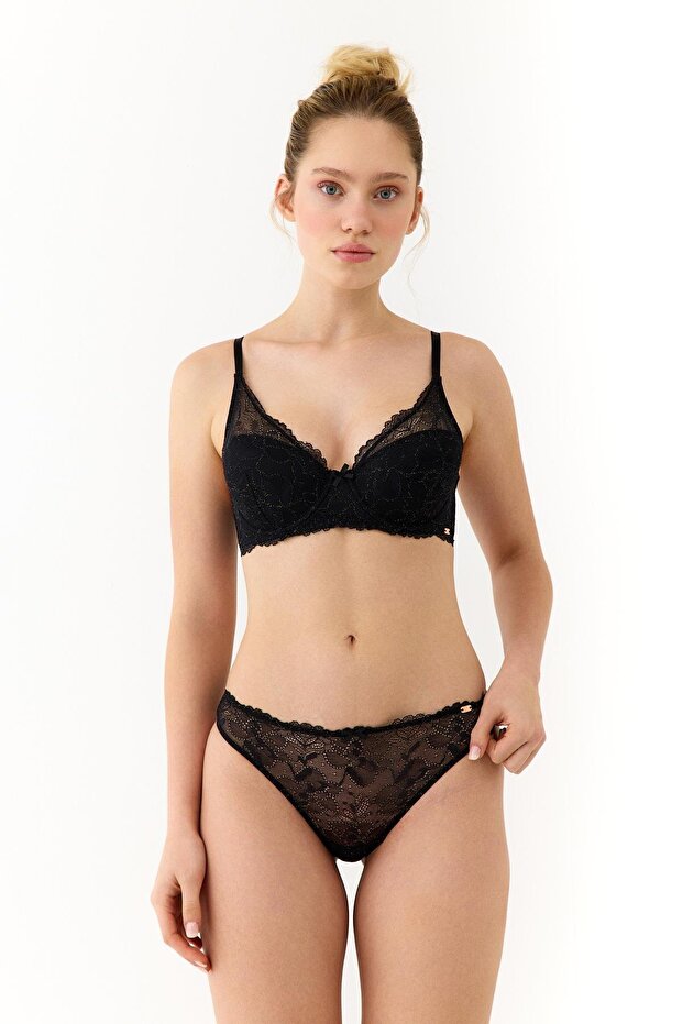 Roma Siyah Dantelli String Külot - 5