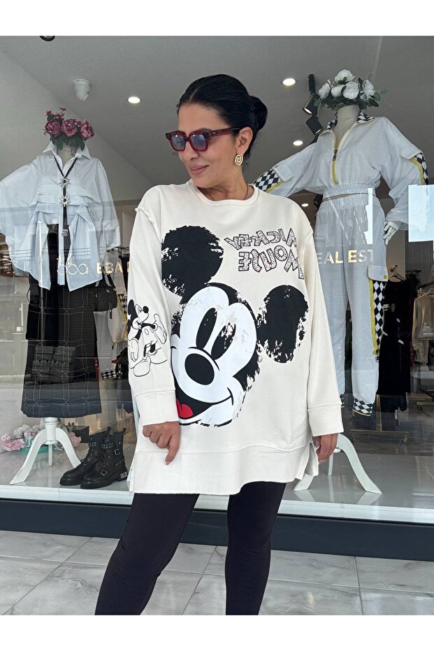 KREM MİCKEY MOUSE SWEATSHİRT - 1