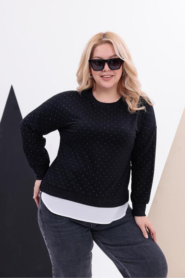 Plus Size Blouse with Skirt Detail and Stone Decoration