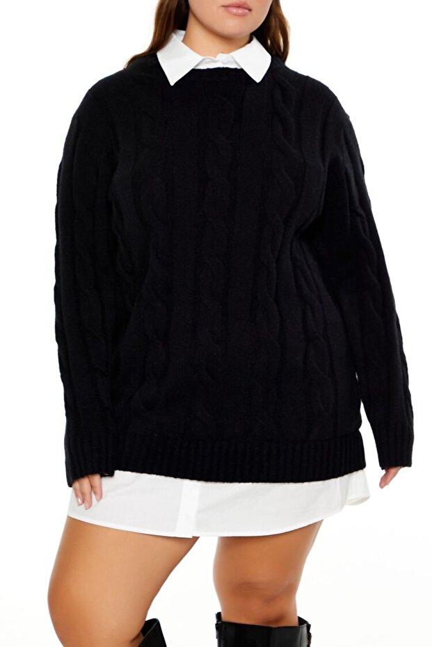 Plus Size Kombin Triko Mini Elbise - 2