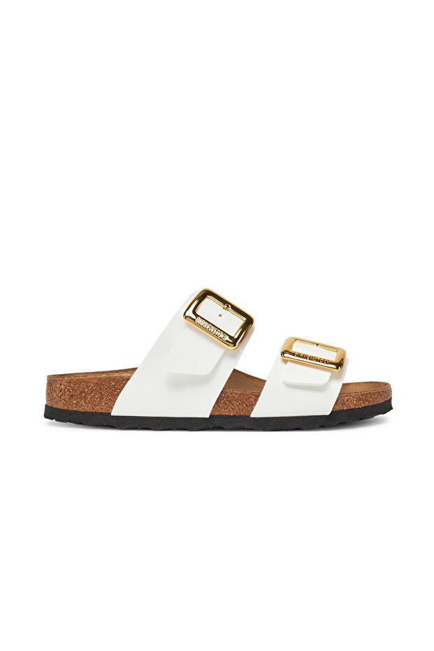 Sydney cushion buckle bf patent women's slipper white