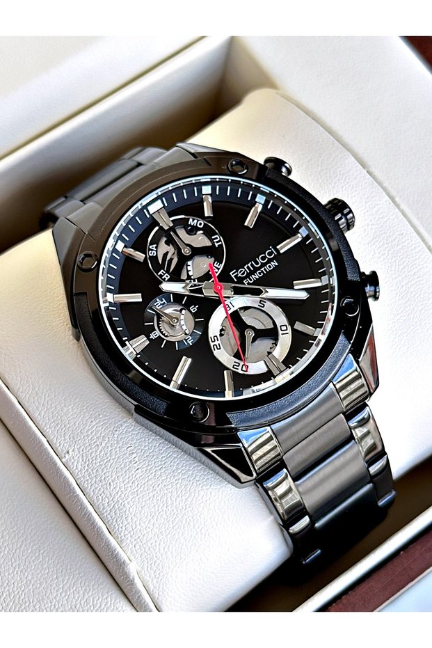 Functional Black Color Steel Cord Men's Wristwatch