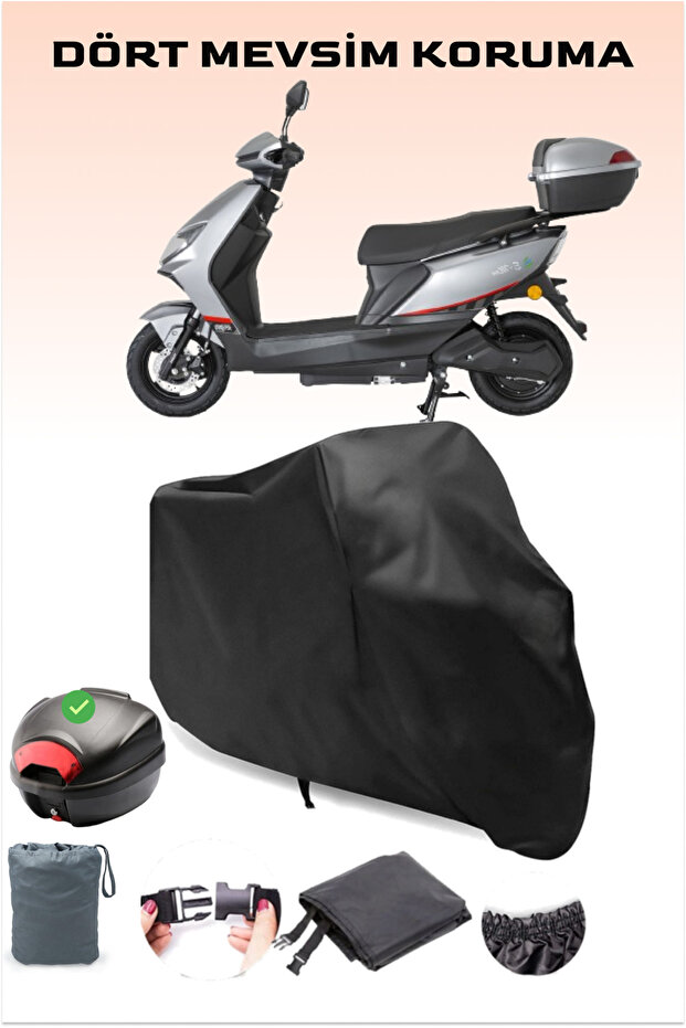 Black Rear Bag Compatible Mondial E-Mon Rigby Compatible Electric Motorcycle Tarpaulin, 4 Seasons Protection