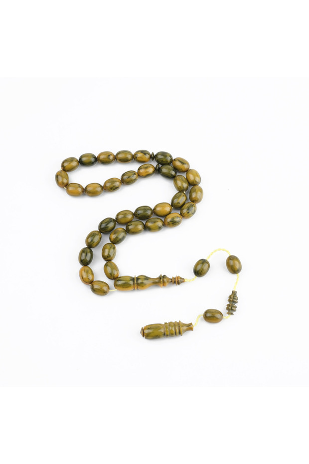 Katalin Stick Polished Master Craftsmanship Bezi Cut 8.5X11Mm Prayer Beads - Green Yellow