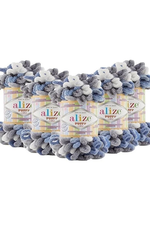 7 Pieces - Puffy Color 6075 Baby Blanket Yarn Set - Hand Knitting Yarn - 90X90Cm