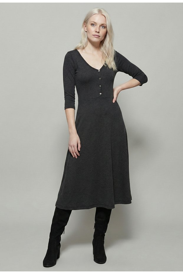 | Women's Anthracite Button Accent Piece V-Neck Dress Snz-1123