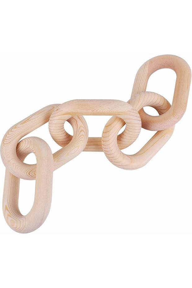 OneDcor Premium Hand Carved Wooden Chain | Pine 5 Link Chain Decor