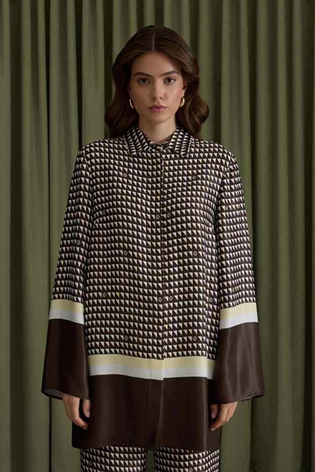 تونيك فيسكون منقوش باللون البني - 2