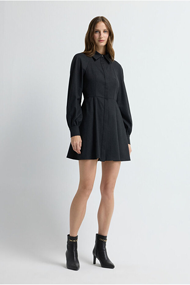 Çizgili Mini Elbise - 1