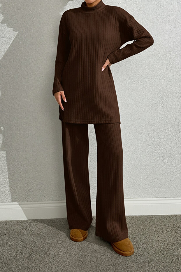 Stand-Up Collar Tunic with Tie-Up Long Sleeves and Tunic Pants Set