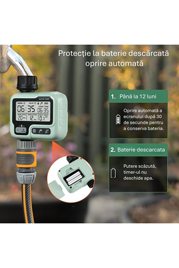 1-Zone Automatic Irrigation Timer - IPX5 Waterproof LCD, Rain Delay, Child Lock - 4