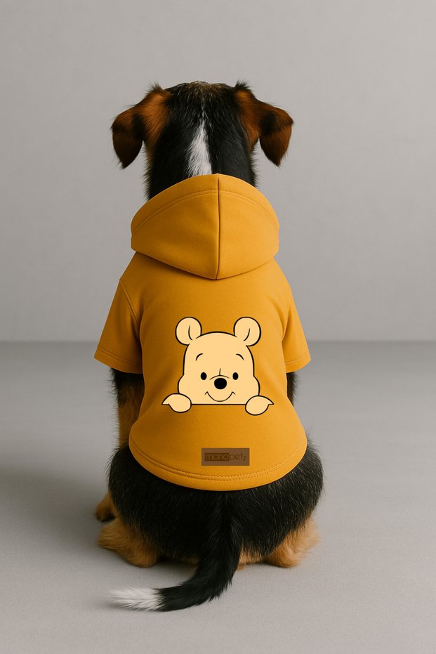 Printed Dog and Cat Clothing & Dress with Fleece Inside - Yellow Color K Hooded Hoodie B693E