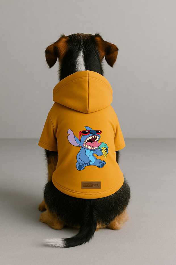 Printed Dog and Cat Outfit & Dress with Fleece Inside - Yellow Color K Hooded Hoodie Bb21D
