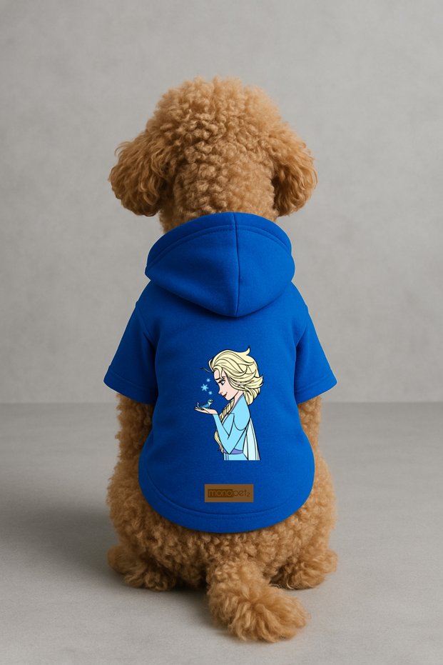 Printed Dog and Cat Clothing & Dress with Fleece Inside - Blue Color K Hooded Hoodie B759D