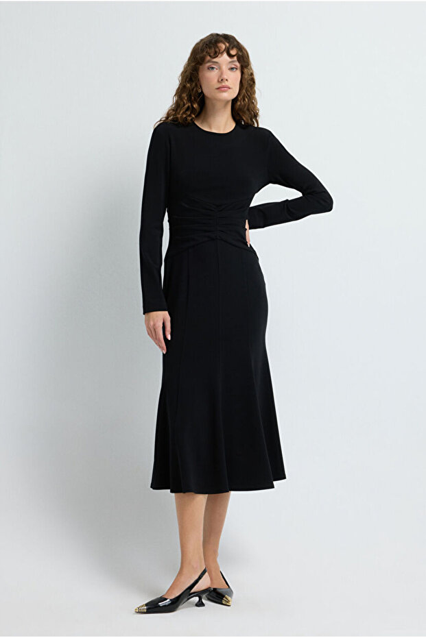 Büzgü Detaylı Örme Elbise - 6