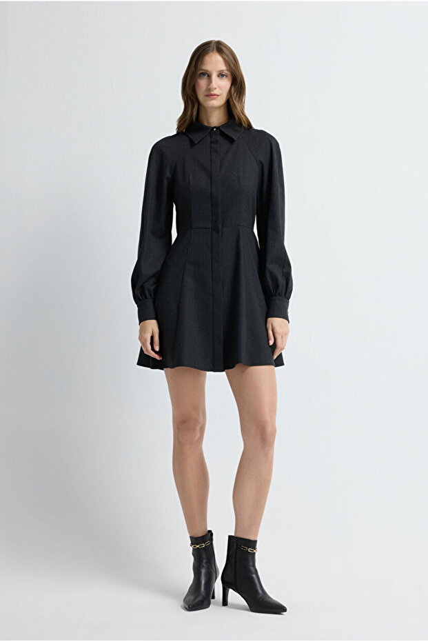 Çizgili Mini Elbise - 4