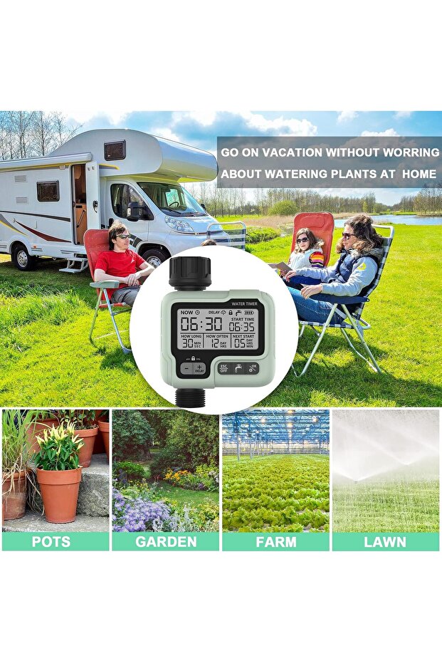 1-Zone Automatic Irrigation Timer - IPX5 Waterproof LCD, Rain Delay, Child Lock - 8