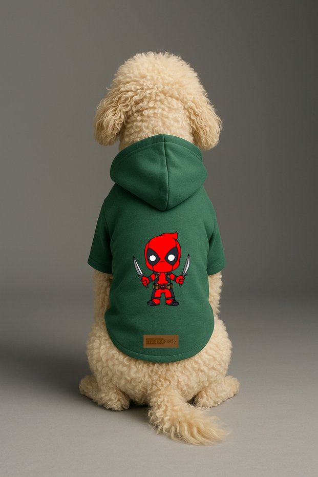 Printed Dog and Cat Clothing & Dress with Fleece Inside - Green Color K Hooded Hoodie B3Eb0