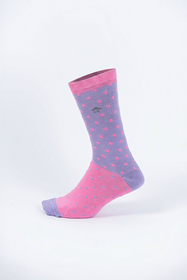 Pink Purple Polka Dot Patterned Women's Socks