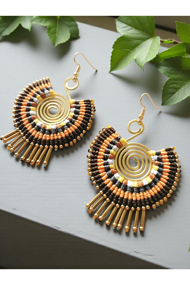 Macrame Rainbow Breeze Brass Earrings - 1