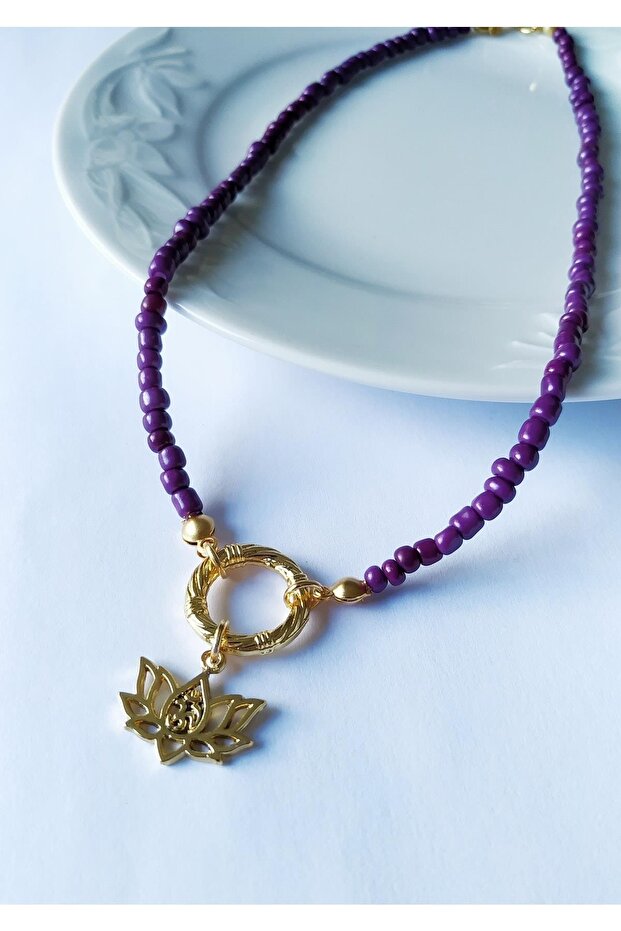 Lotus Çiçeği Boncuklu Kolye - 1