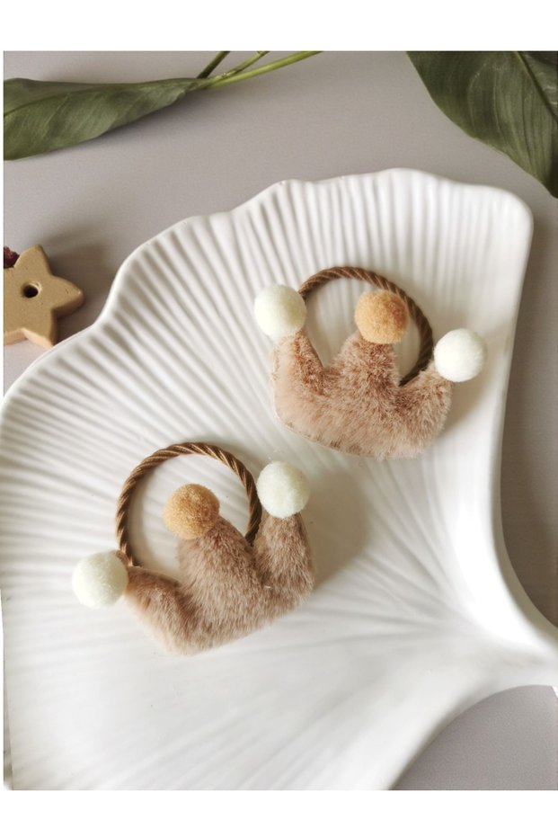 Brown Pompom Crown Elastic Children's Hair Clip