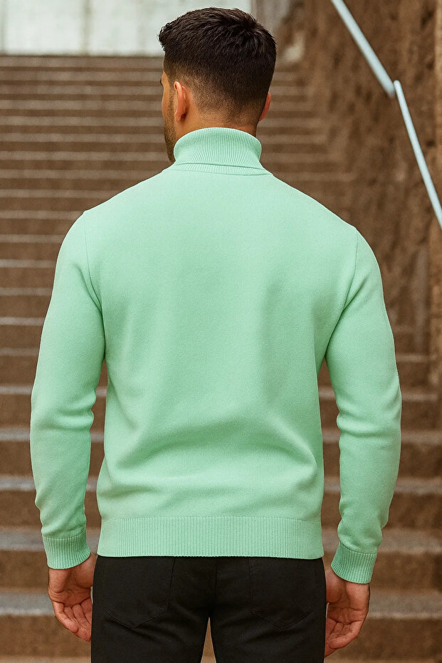 Erkek Kışlık Basic Uzun Boğazlı Mint Kazak - 5