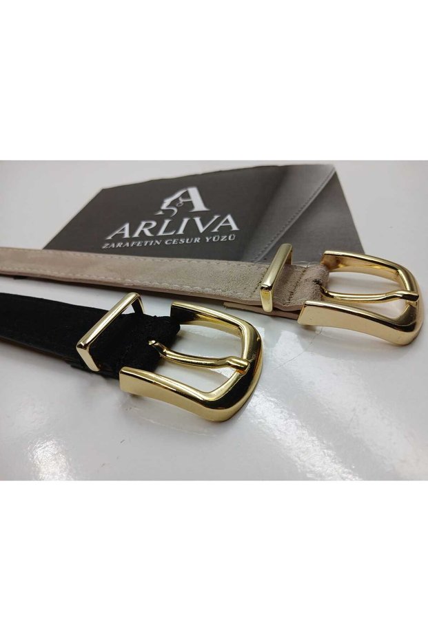 Suede 3cm Gold Plated Buckle Women's Trouser Belt, Dress Belt, Coat Belt