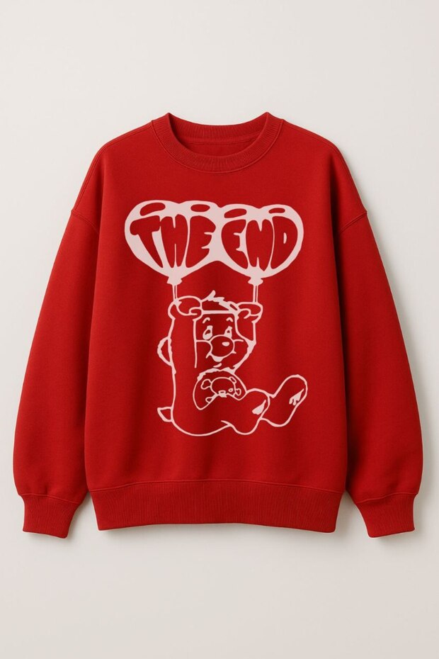 Red Bear Bear Printed Unisex Women Men Dtf Printed Oversized Sweatshirt