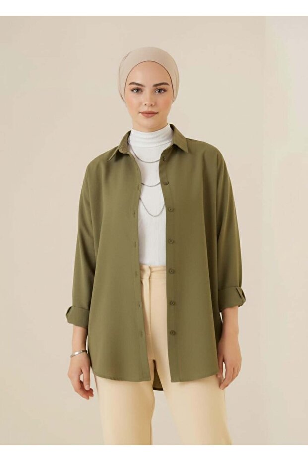 Kadın Oversize Uzun Basic Gömlek - 1
