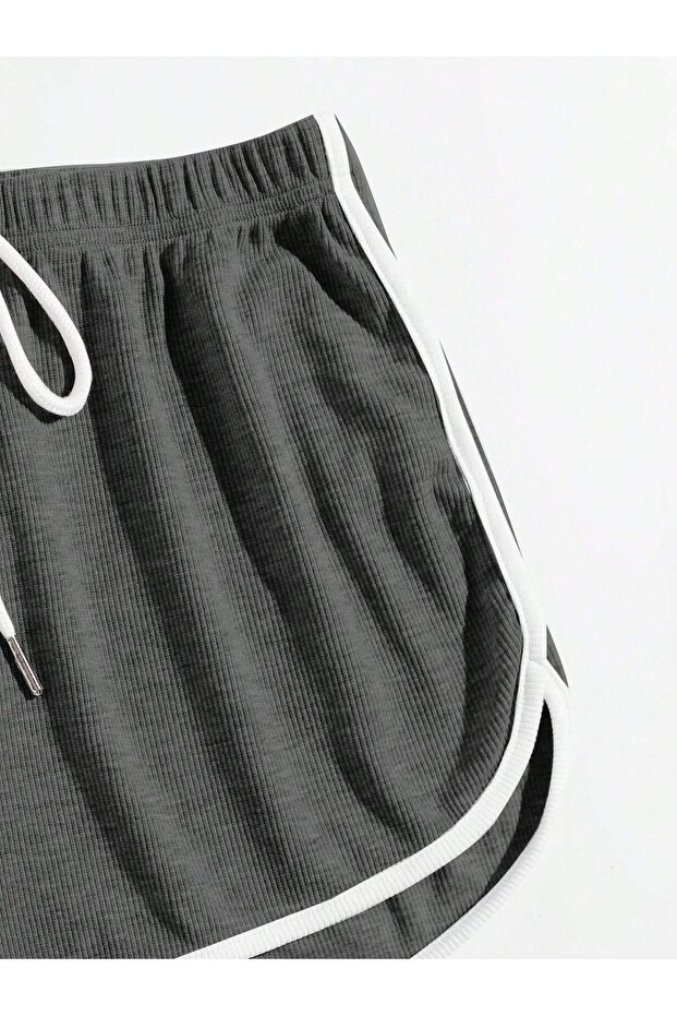 2'li Kadın Biyeli Penye Mini Şort - 3