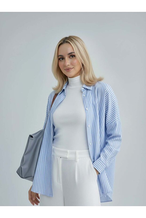 Kadın Oversize Uzun Basic Gömlek - 3