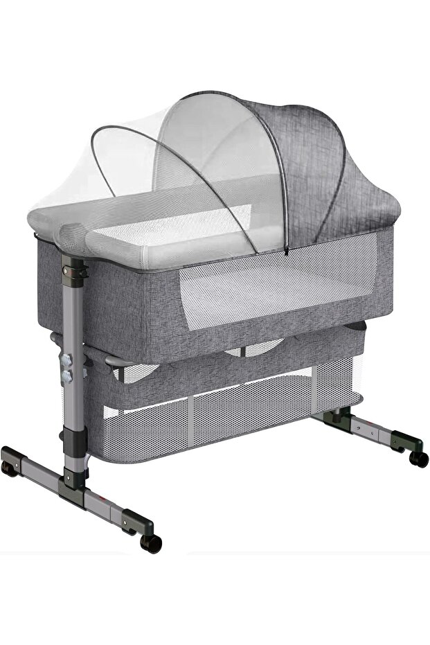 Baby Bedside Crib Folding Newborn Bedside Sleeper Baby Bassinet with Storage Basket